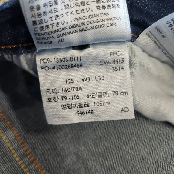 Levi's 505 Mid Rise Straight Leg Jeans Pockets Dark Wash Blue Denim Size 31 - Picture 9 of 9